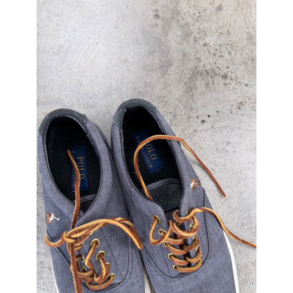 Polo Ralph Lauren Vaughn Gray Canvas Suede Low Top Sneakers Mens 8D - Picture 3 of 8